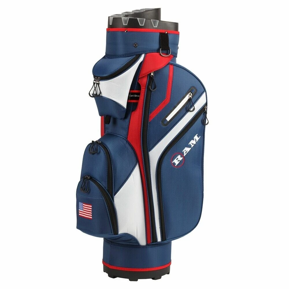 Ram Golf Premium Cart Bag With 14 Way Molded Organizer Divider Top - USA Flag - Image 2